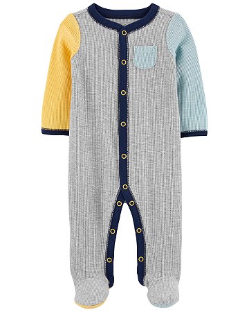Pijama com pezinho Colorblock Amarelo/Azul - 6m (3 a 6 meses) - Carter's