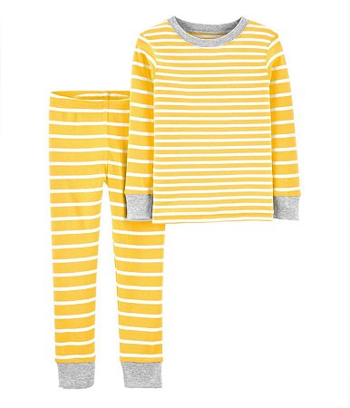 Pijama 2 peças Listrado Amarelo - 12m (9 a 12 meses) - Carter's