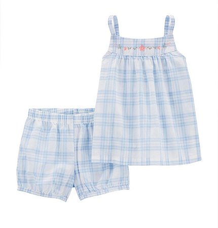 Conjunto 2 peças Shortinho Quadriculado Azul - 3T (3 a 4 anos) - Carter's