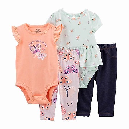 Conjunto 4 peças Body/Calça Borboleta Laranja - 24m (18 a 24 meses) - Carter's