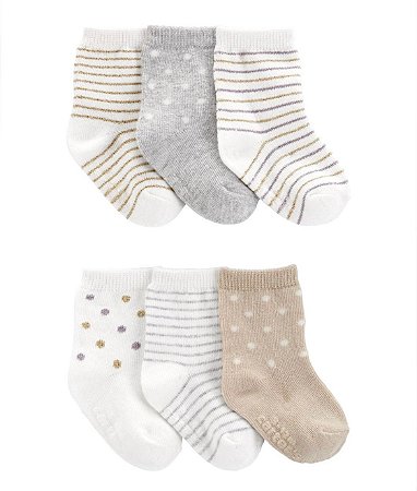 Kit 6 Meias Dourada/Prata - 3 a 12 meses - Carter's