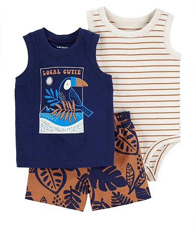 Conjunto 3 peças Marrom/Tucano - 3m (1 a 3 meses) - Carter's