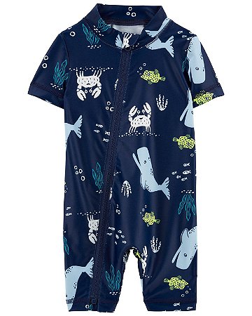 Macacão UV Mar Azul + Chapéu - 6m (3 a 6 meses) - Carter's