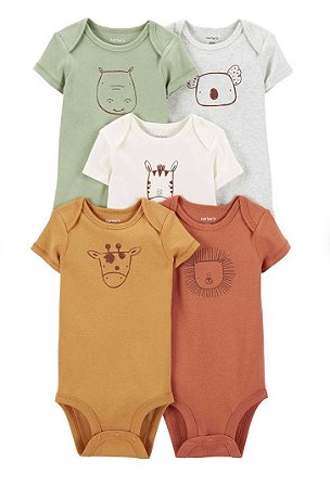 Kit Body 5 Peças Bichos Tons Neutros - 9m (6 a 9 meses) - Carter's