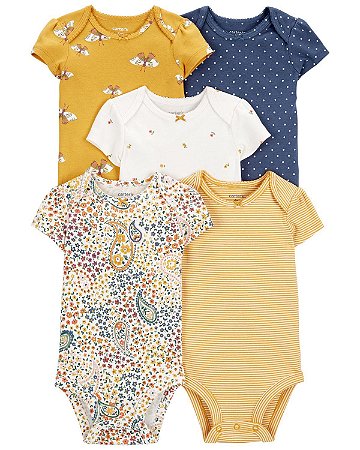 Kit Body 5 Peças Borboleta Amarelo/Azul - 6m (3 a 6 meses) - Carter's
