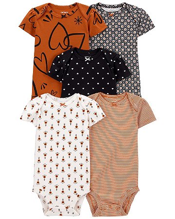 Kit Body 5 Peças Coração Marrom/Preto - 12m (9 a 12 meses) - Carter's