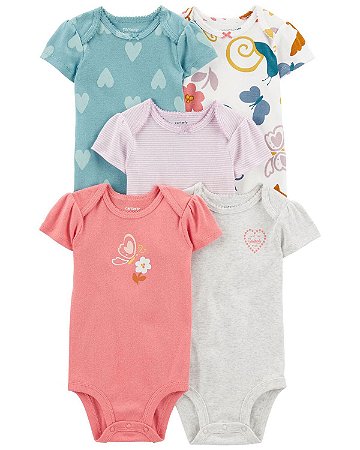 Kit Body 5 peças Coração/Borboletas - 6m (3 a 6 meses) - Carter's