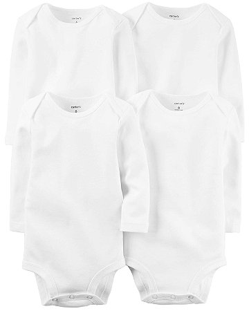 Kit Body 4 Peças Manga Longa Branco - 3m (1 a 3 meses) - Carter's