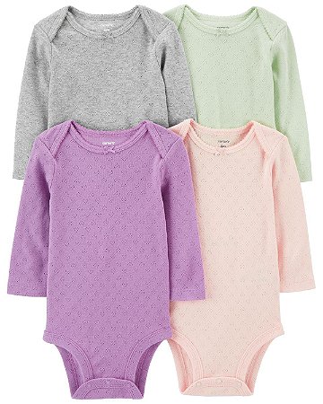 Kit Body 4 peças Roxo/Rosinha - 6m (3 a 6 meses) - Carter's