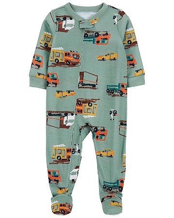 Pijama com pezinho Construção Verde - 12m (9 a 12 meses) - Carter's