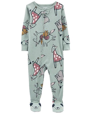 Pijama com pezinho Unicórnio/Girafa Verde - 18m (12 a 18 meses) - Carter's