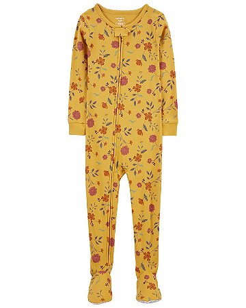 Pijama com pezinho Mostarda Flores Rosas - 3T (3 a 4 anos) - Carter's