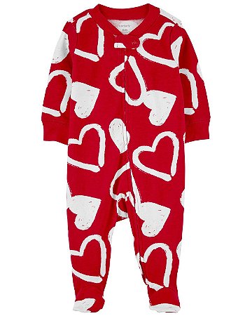 Pijama com pezinho Vermelho Coração Branco - 9m (6 a 9 meses) - Carter's