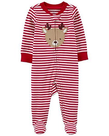 Pijama com pezinho Listrado Rena - 6m (3 a 6 meses) - Carter's