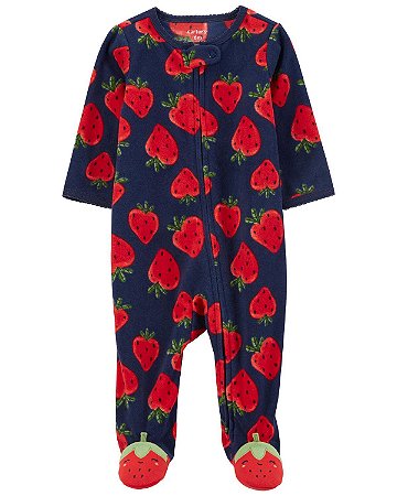 Pijama com pezinho Fleece Morango - 3m (1 a 3 meses) - Carter's