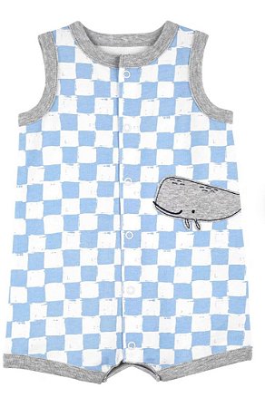 Romper Quadriculado Azul Baleia - 6m (3 a 6 meses) - Carter's