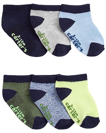 Kit 6 meias Azul/Verde - 3 a 12 meses - Carter's