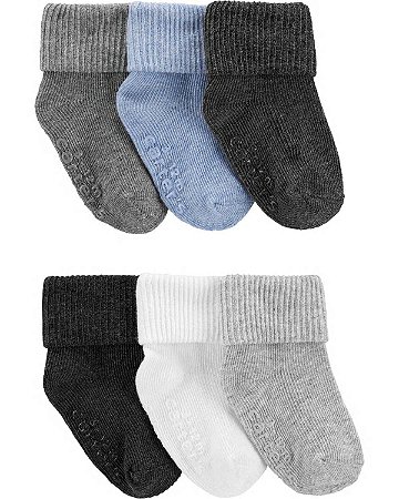 Kit 6 Meias Azul/Cinza - 3 a 12 meses - Carter's