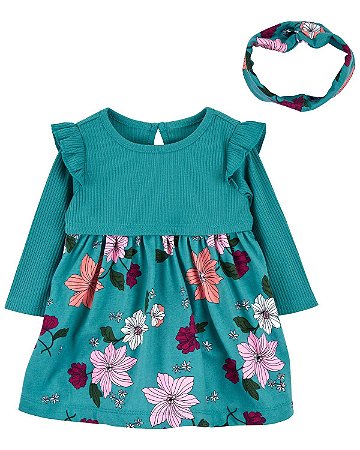 Vestido Verde + Faixa Flores - 9m (6 a 9 meses) - Carter's