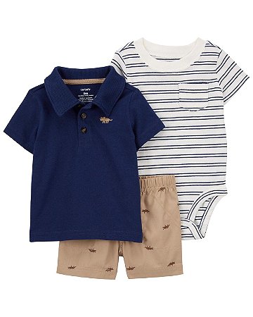 Conjunto 3 peças Dino Azul M/Bege - 6m (3 a 6 meses) - Carter's