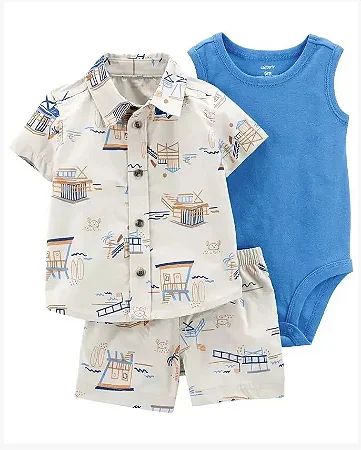 Conjunto 3 Peças Praia Bege/Azul - RN - Carter's