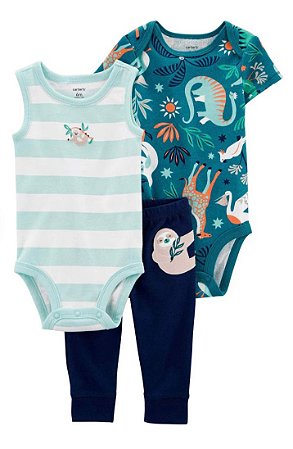 Conjunto 3 Peças Bicho Preguiça Verde/Laranja - 24m (18 a 24 meses) - Carter's