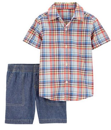 Conjunto 2 peças Xadrez Bermuda Jeans - 2T (2 a 3 anos) - Carter's