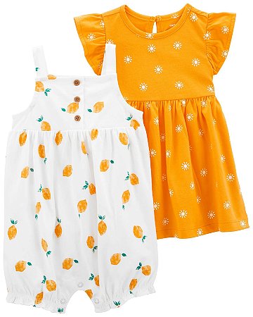 Romper + Vestido Limão/Sol Amarelo - 3m (1 a 3 meses) - Carter's