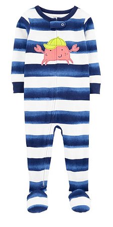 Pijama com pezinho Azul Listrado Caranguejo - 24m (18 a 24 meses) - Carter's