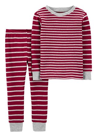 Pijama 2 peças Manga Longa Listrado Vinho - 18m (12 a 18 meses) - Carter's