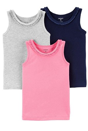 Kit 3 Regatas Cinza/Azul/Rosa - 12m (9 a 12 meses) - Carter's
