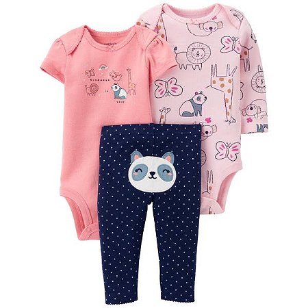 Conjunto 3 Peças Panda Rosa - 3m (1 a 3 meses) - Carter's