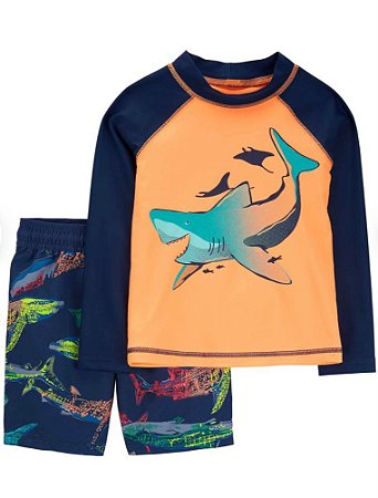 Conjunto UV Manga Longa Tubarão Laranja - 12m (9 a 12 meses) - Carter's