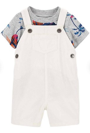 Jardineira Branca Camisa Coqueiro - 3m (1 a 3 meses) - Carter's