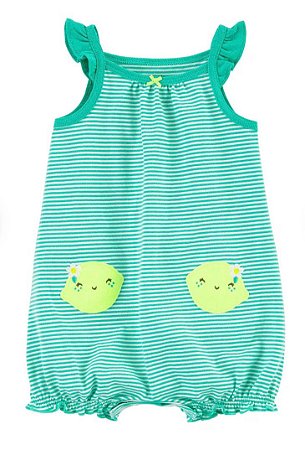 Romper Alcinha Listrado Verdinho  - 12m (9 a 12 meses) - Carter's