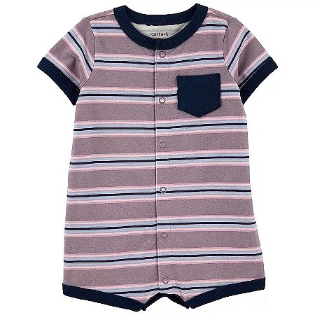 Romper Listrado Bolso Azul Marinho - 18m (12 a 18 meses) - Carter's