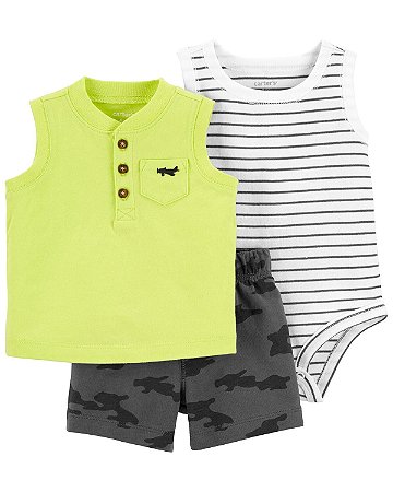 Conjunto 3 peças Regata Limão Fluorescente - 12m (9 a 12 meses) - Carter's