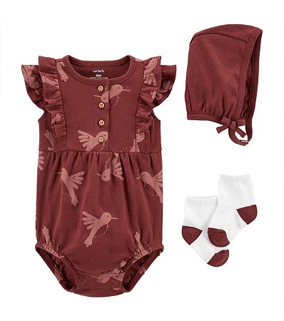 Body Vinho Beija-Flor + Gorro + Meia - 12m (9 a 12 meses) - Carter's