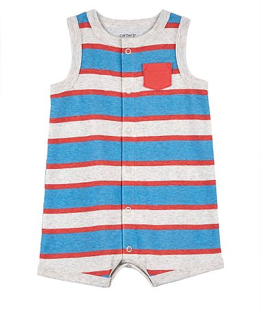 Romper Cavado Listrado Azul e Vermelho - 3m (1 a 3 meses) - Carter's