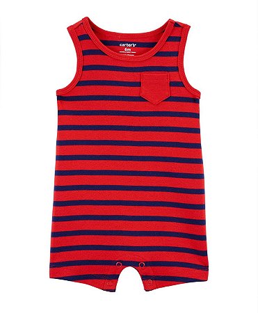 Romper Listrado Vermelho - 12m (9 a 12 meses) - Carter's