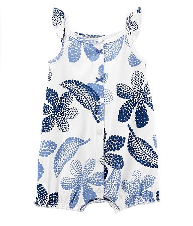 Romper Azul/Branco Flores - 12m (9 a 12 meses) - Carter's