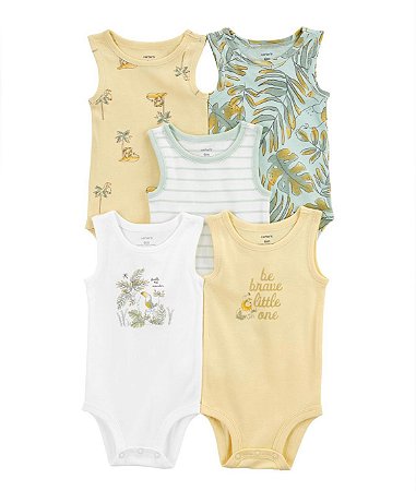 Kit Body 5 Peças Cavado Amarelo/Verde Tucano - 12m (9 a12 meses) - Carter's