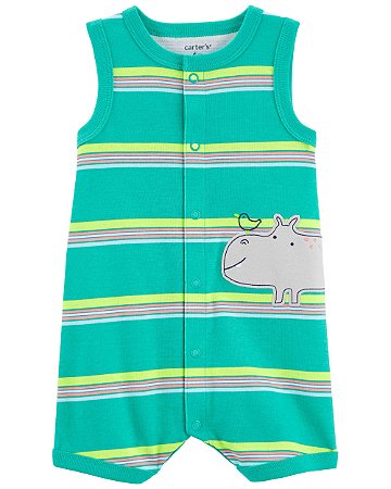 Romper Hipopótamo Listrado Verde - 12m (9 a 12 meses) - Carter's
