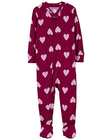 Pijama com pezinho Marsala Corações - 24m (18 a 24 meses) - Carter's