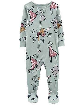 Pijama com pezinho Unicórnio/Girafa Verde - 3T (3 a 4 anos) - Carter's