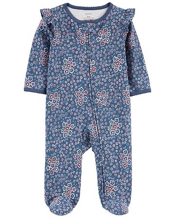 Pijama com pezinho Azul Floral - 3m (1 a 3 meses) - Carter's