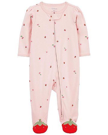 Pijama com pezinho Rosa pé Morango - 3m (1 a 3 meses) - Carter's