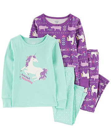Kit Pijama 4 peças Unicórnio/Roxo - 3T (3 s 4 anos) - Carter's