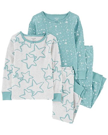 Kit Pijama 4 peças Azul Estrelas - 3T (3 a 4 anos) - Carter's