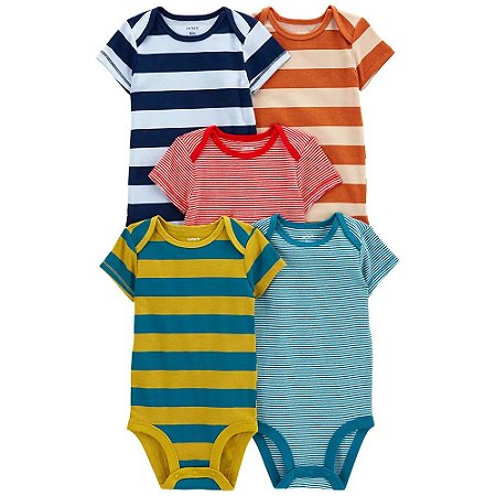 Kit Body 5 peças Listrados Coloridos - 12m (9 a 12 meses) - Carter's